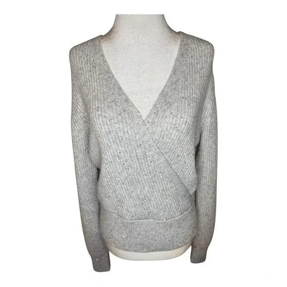NEW Michael Stars Laurel Sequin Gray Wrap Sweater V-Neck Size‎ Small Petite NWOT - Picture 2 of 9
